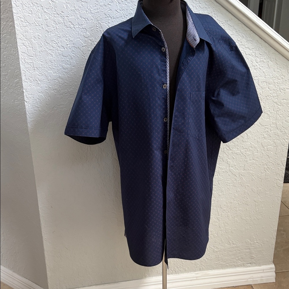 Ted Baker London Navy Short-Sleeve Microprint Button-Down Shirt